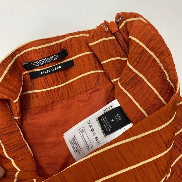 SCOTCH & SODA Orange Pin Striped Puff Sleeve Blouse & Ruched Skirt Size S - Picture 10 of 14